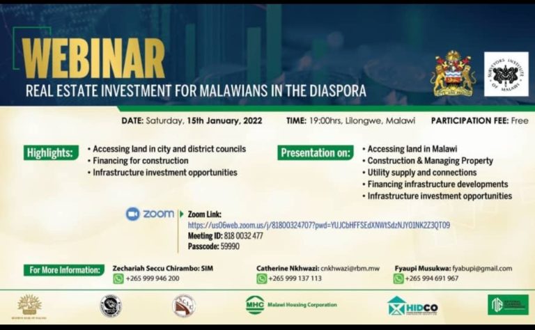 Malawi Foreign Affairs to engage Diaspora on Real Estate Investment this Saturday