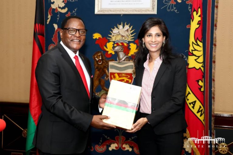IMF Deputy Managing Director Gita Gopinath applauds Chakwera for tough decisions taken to strengthen Malawi’s economy
