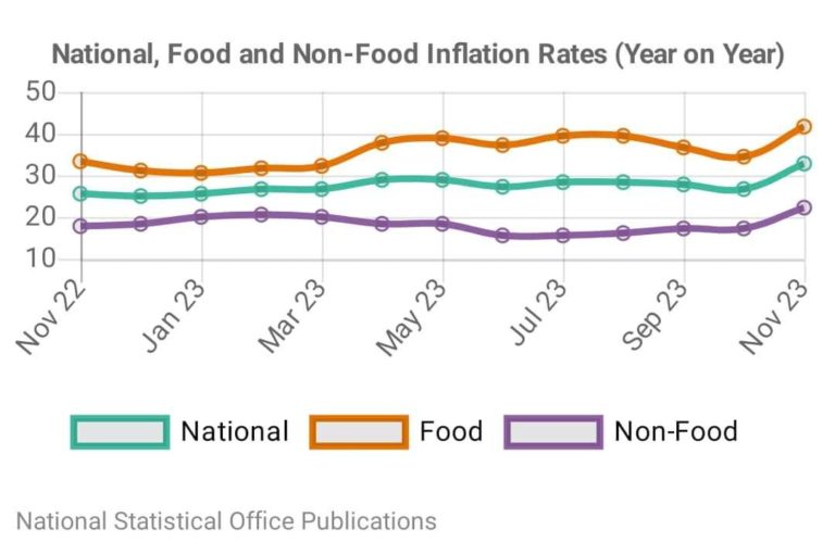 Malawi’s inflation rate increases to 33.1% from 26.9%