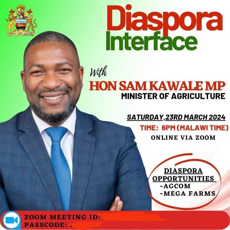 Minister of Agriculture to Engage Malawi Diaspora this Saturday