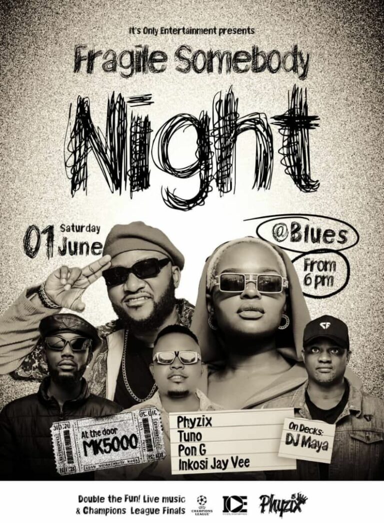 Phyzix, Tuno and others to perform at Fragile Somebody Night at Blues in Blantyre