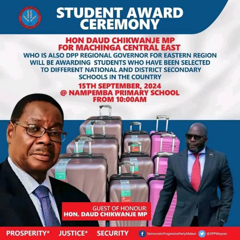 DPP Regional Governor Hon. Daudi Chikwanje to Award Top Students in Machinga Central East
