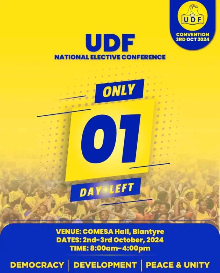 All roads lead to COMESA Hall tomorrow for the UDF Convention: “Chipani cha fuko chilowe m’bwalo!”