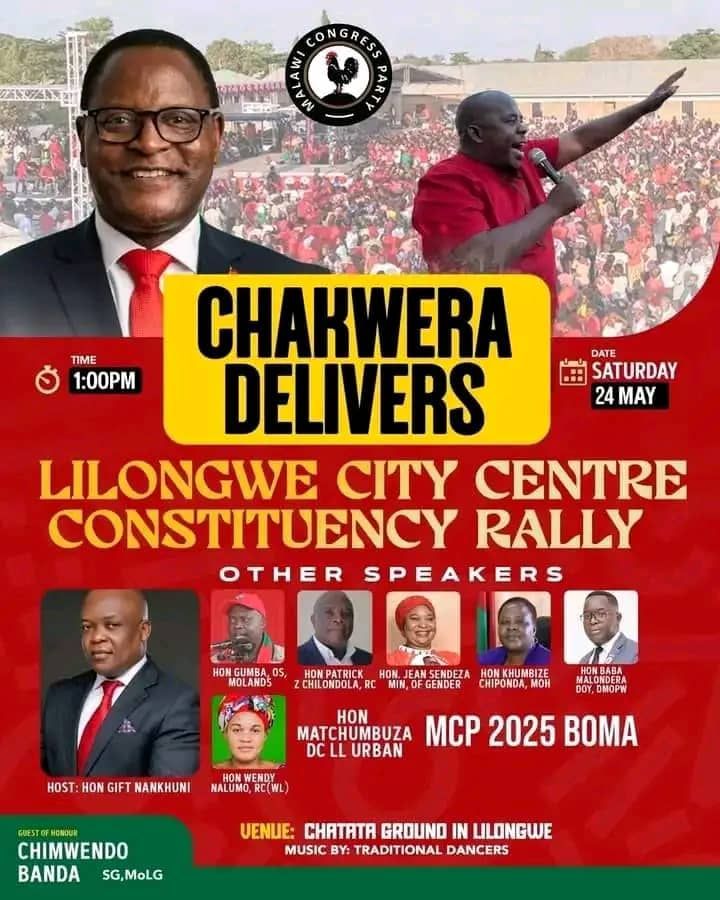 MCP to hold “Mundipondera Mwana” Rally at Chatata Ground with top party figures in attendance