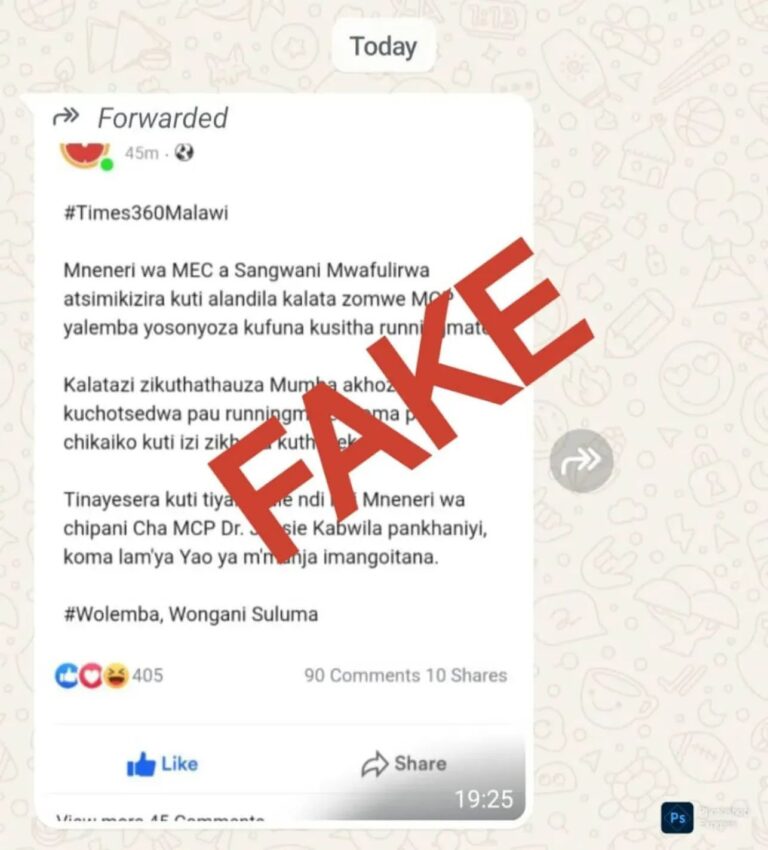 Malawi Electoral Commission Denies Fake News About MCP Running Mate Enquiry