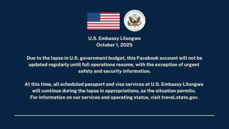 US Embassy in Lilongwe scales back Facebook updates amid Washington budget stalemate
