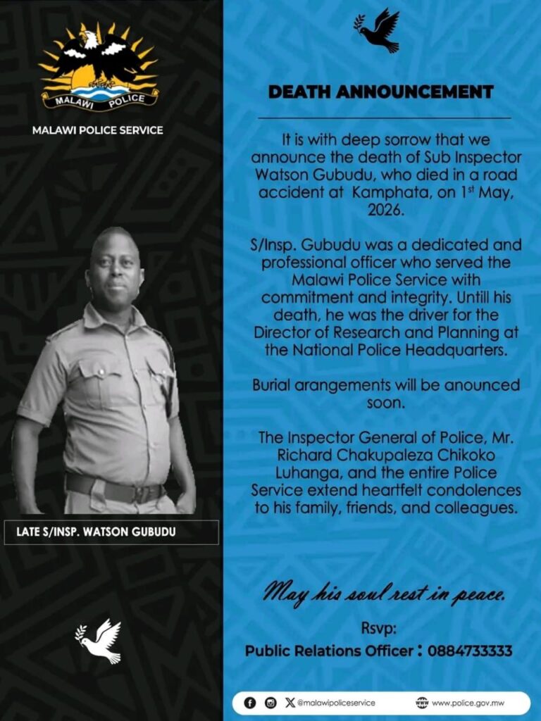 Sub inspector Watson Gubudu dies in a road accident.